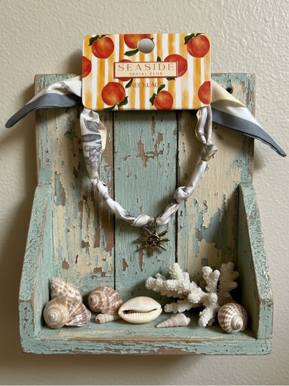 Seaside Social Club Sun Charm Scarf Necklace - White & Gray with Sun Charm
NWT